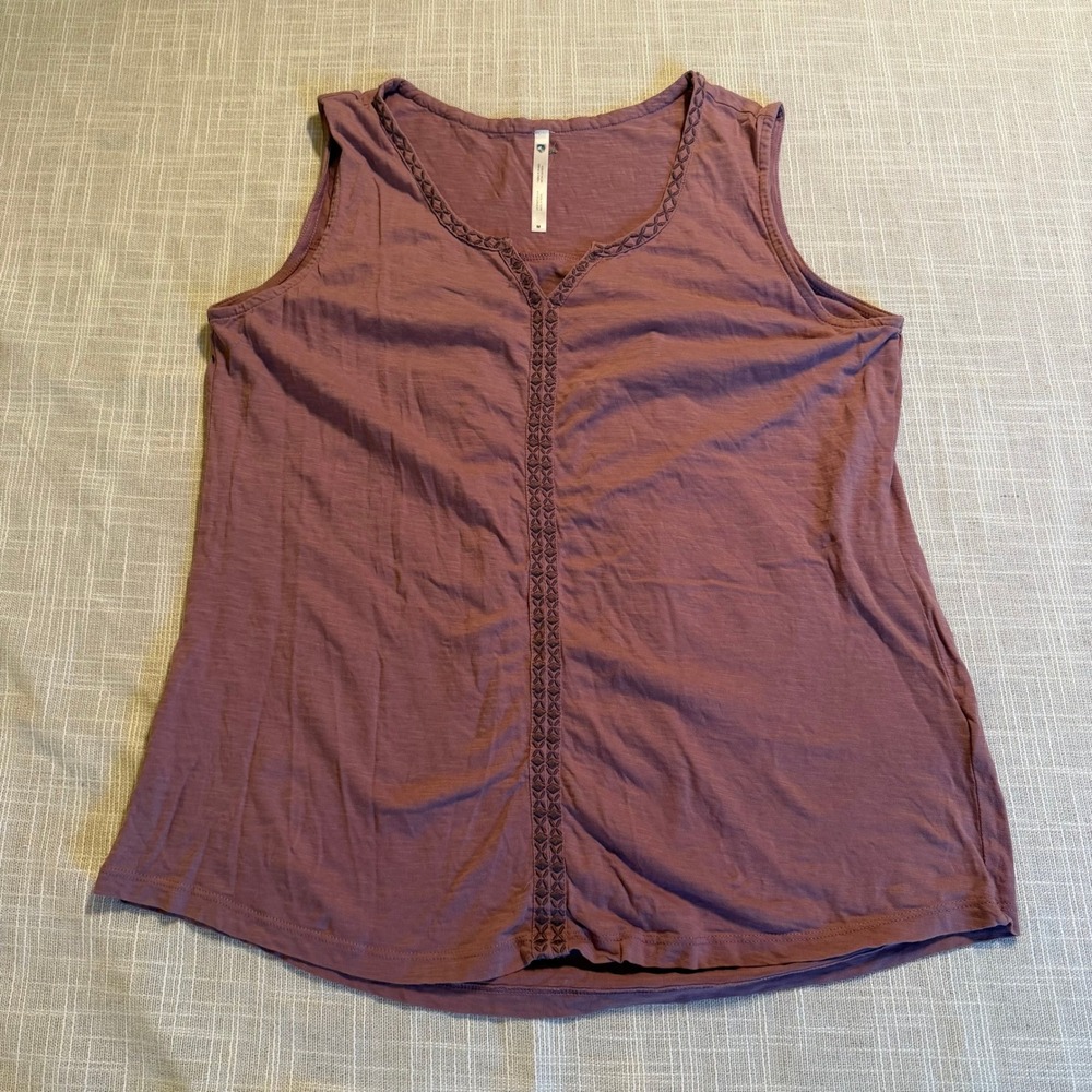 Kuhl Women Organic Cotton Embroidered V-Neck Tank Top Mauve Size M Tulip Back
